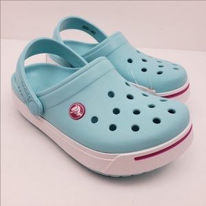 Crocs Kids Clogs, US Size 1, Ice Blue w/Pink- NWT
